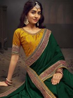 Forest Green Vichitra Silk Embroidered Saree